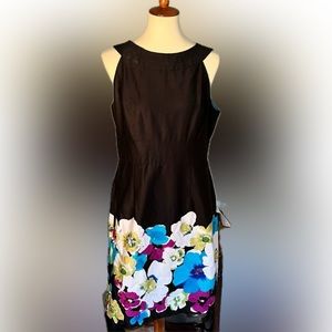 Muse elegant black sleeveless sheath dress with brilliant floral bottom